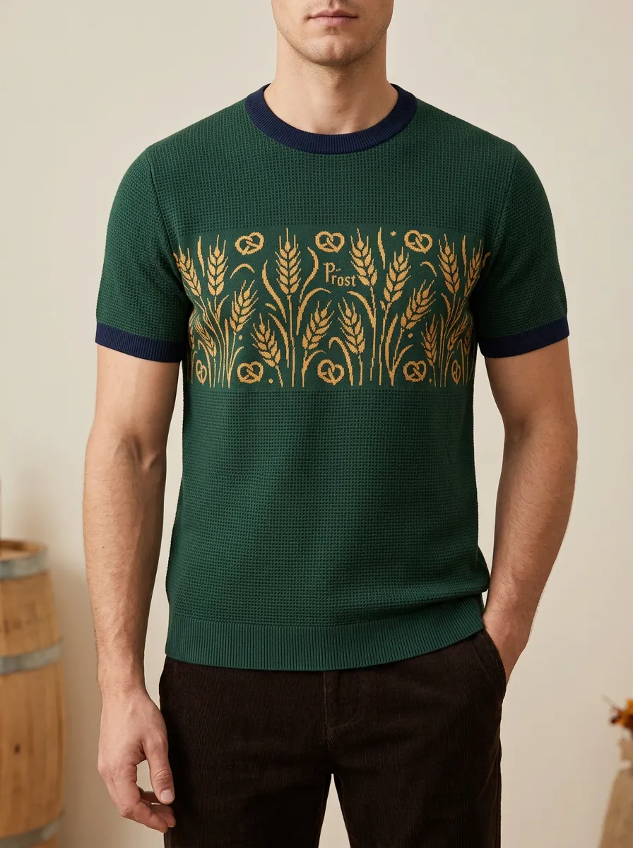 Men's Oktoberfest Wheat Pretzel Prost Pattern Printed Knit T-shirt