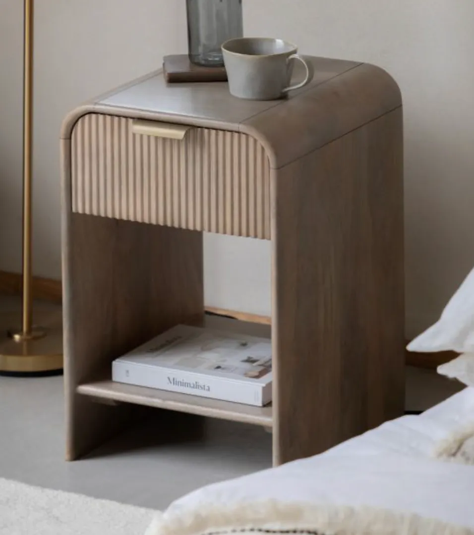 Curved Fluted Bedside Table