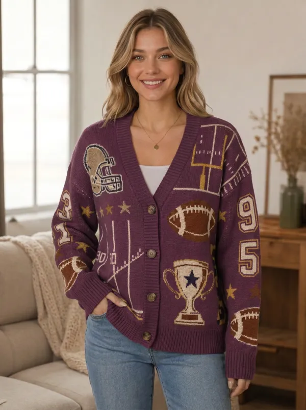 Women's Casual Gridiron Helmet Trophy Knit Cardigan