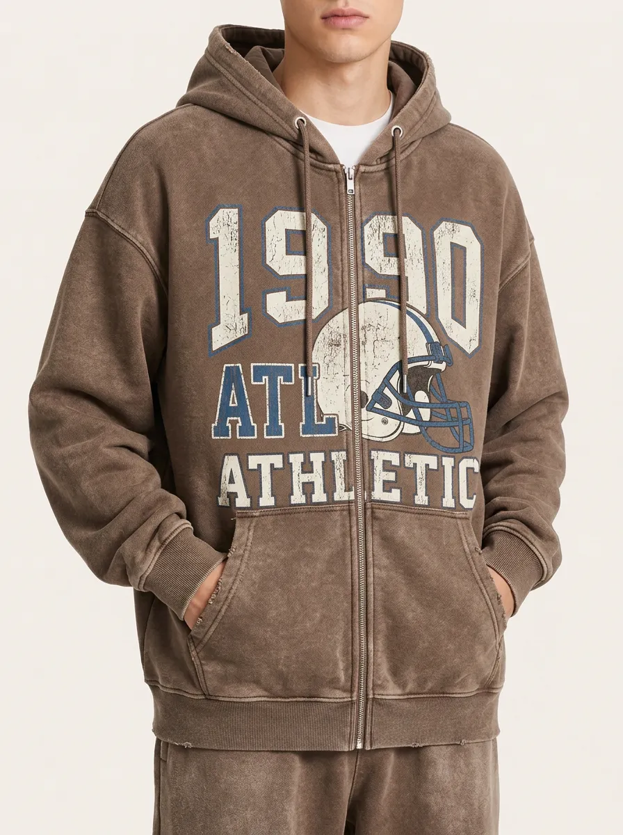 Men's 1990 Atlanta Football Helmet Graphic Printed Zip Up Hoodie