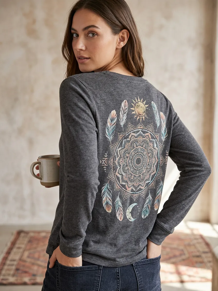 Boho Mandala Feather T-Shirt Classic