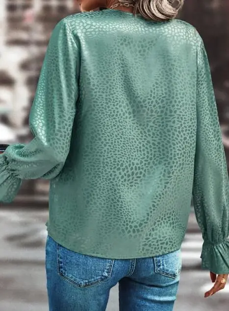 Trimmed V Neck Long Sleeve Blouse