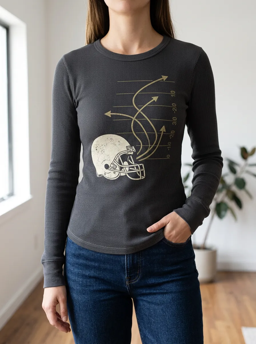 Women's Football Graphic Long Sleeve T-Shirt with Helmet Graphic