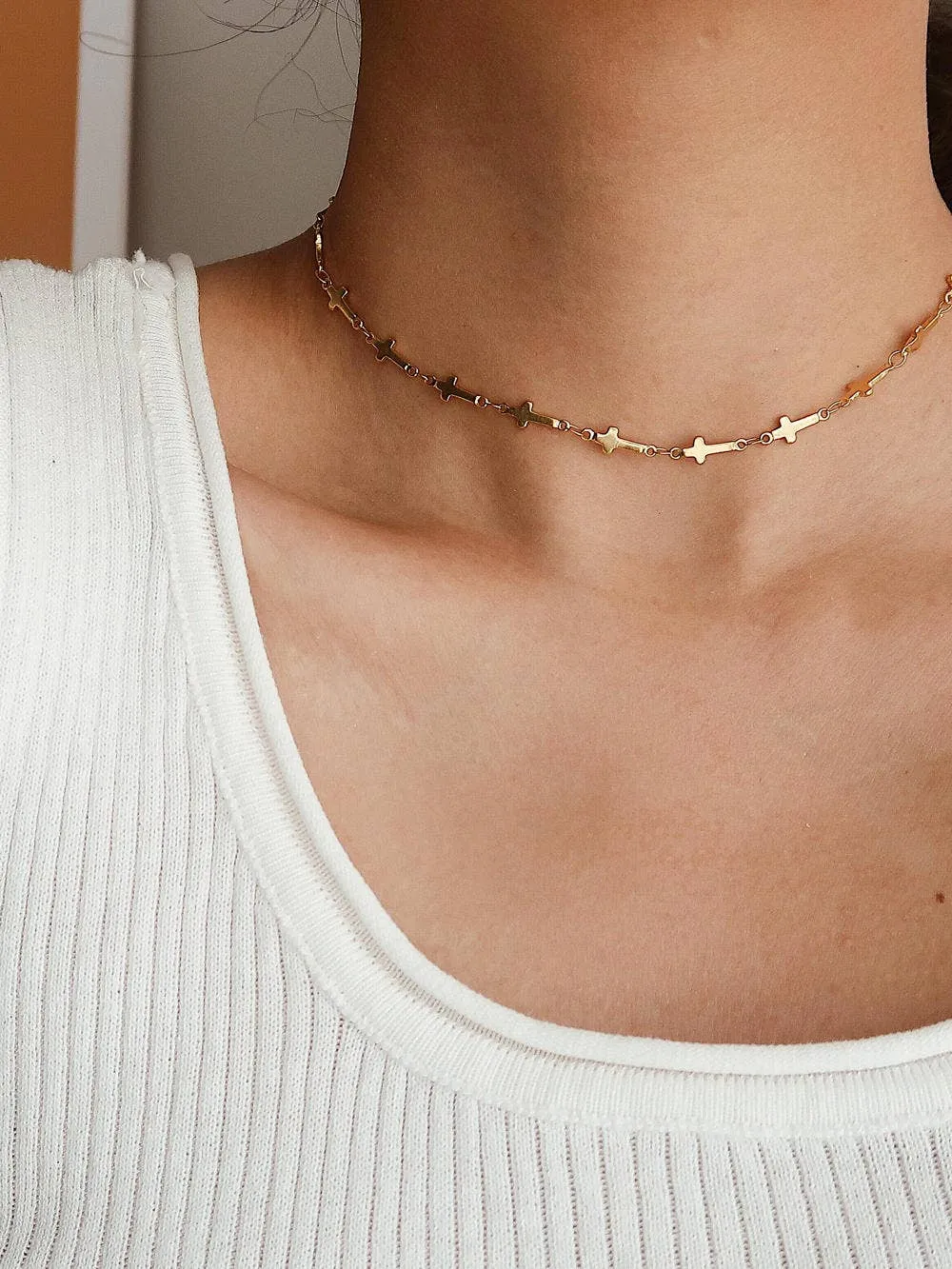 Cross Charm Choker Necklace
