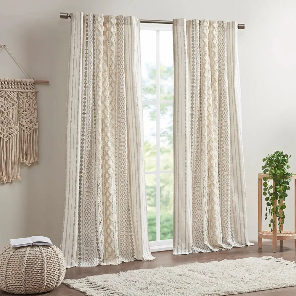 Clean-Lined Light Filtering Chenille Striped Back-Tab Curtain Panel