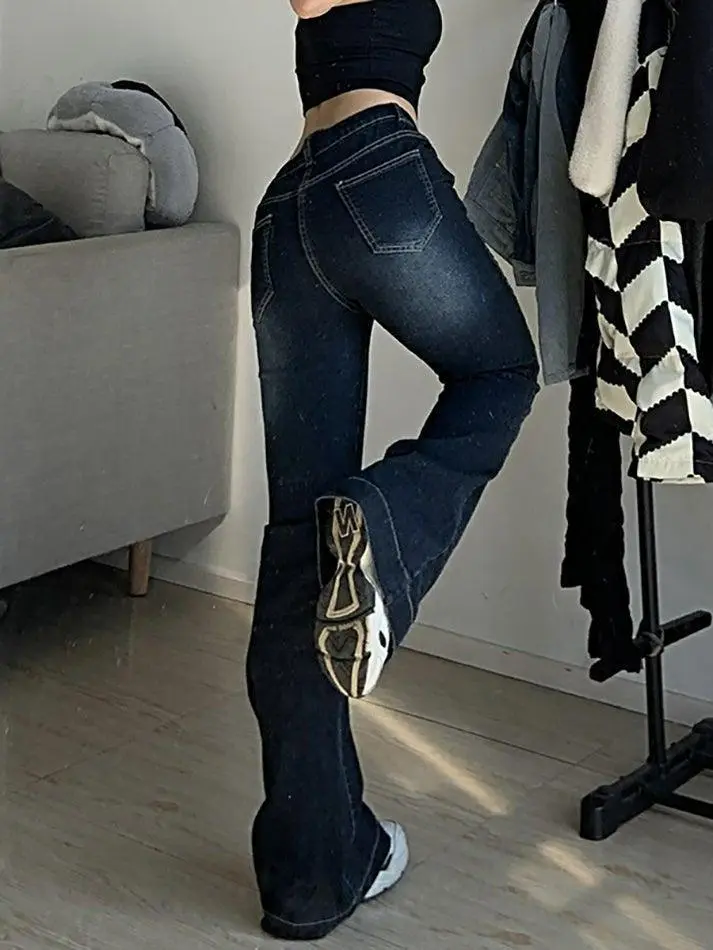 Five Pocket Washed Low Waist Flare Jeans
