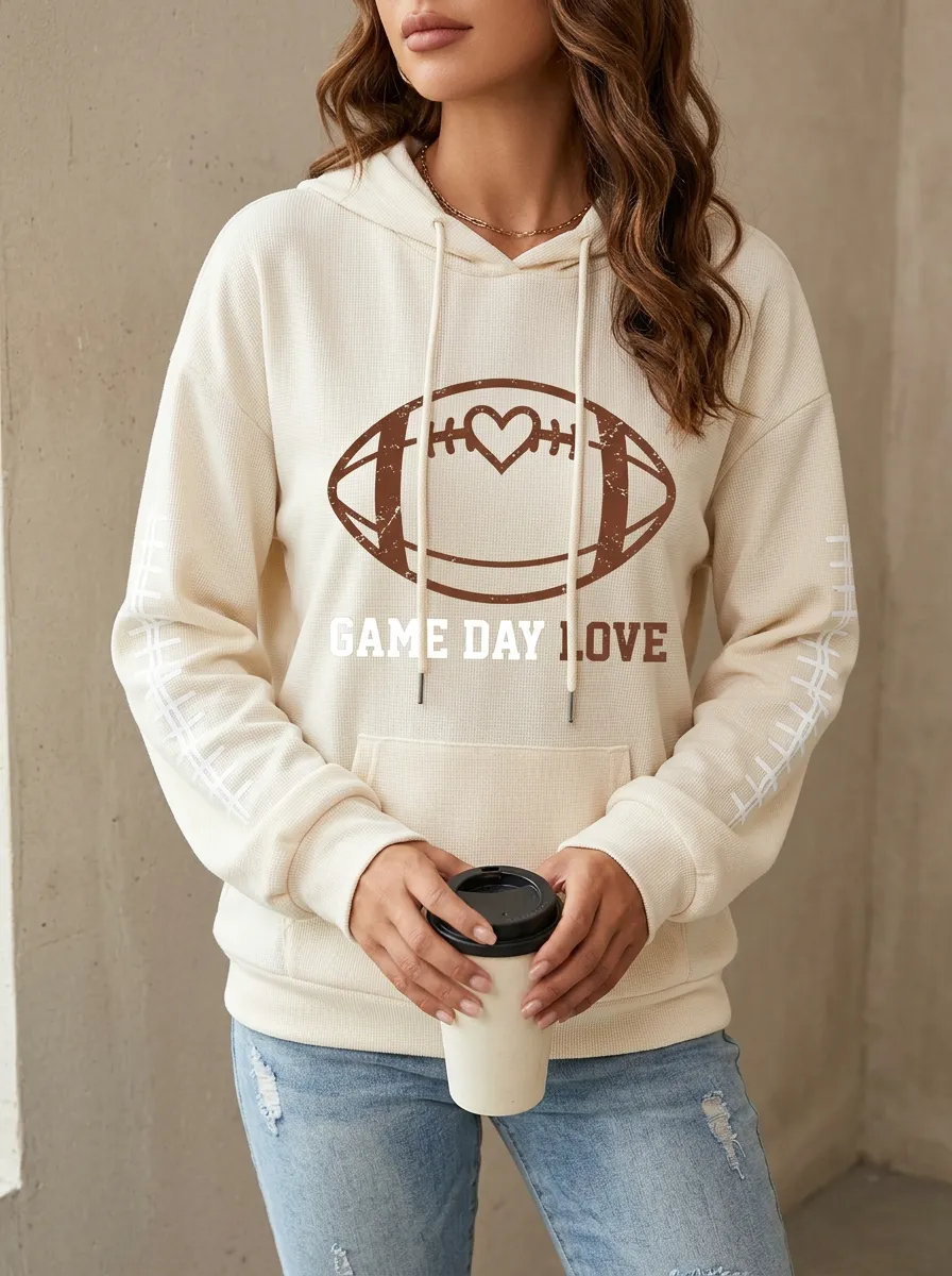 Women's Classic Modern Gridiron Heart Ball Love Graphic Hoodie