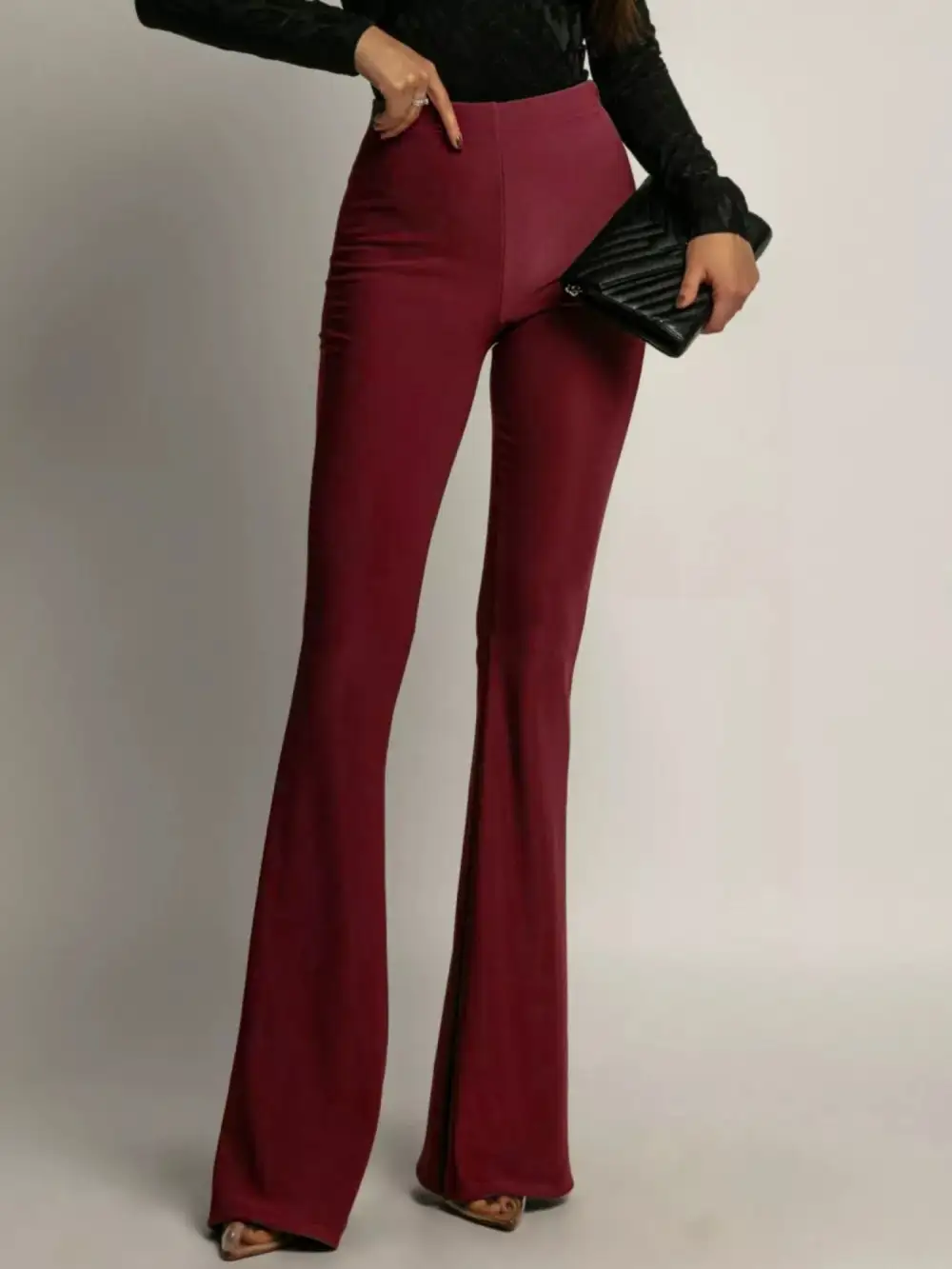 Relaxed High Waist Flared Pocketed Casual Pants
