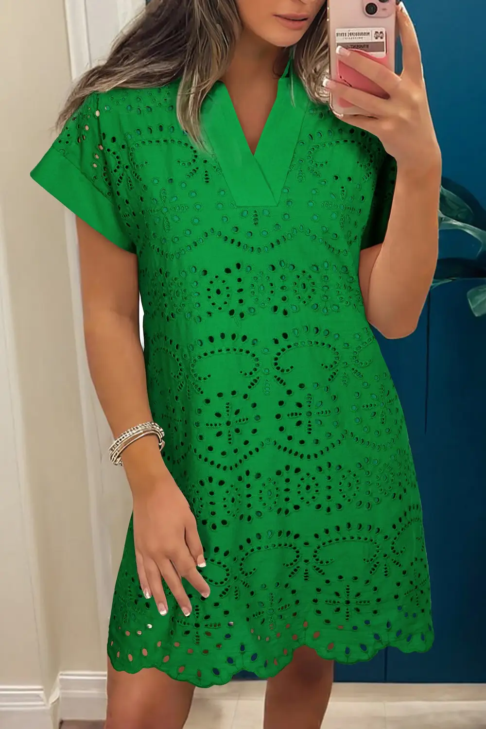 Street Ready Eyelet Detail Embroidered T-Shirt Mini Dress