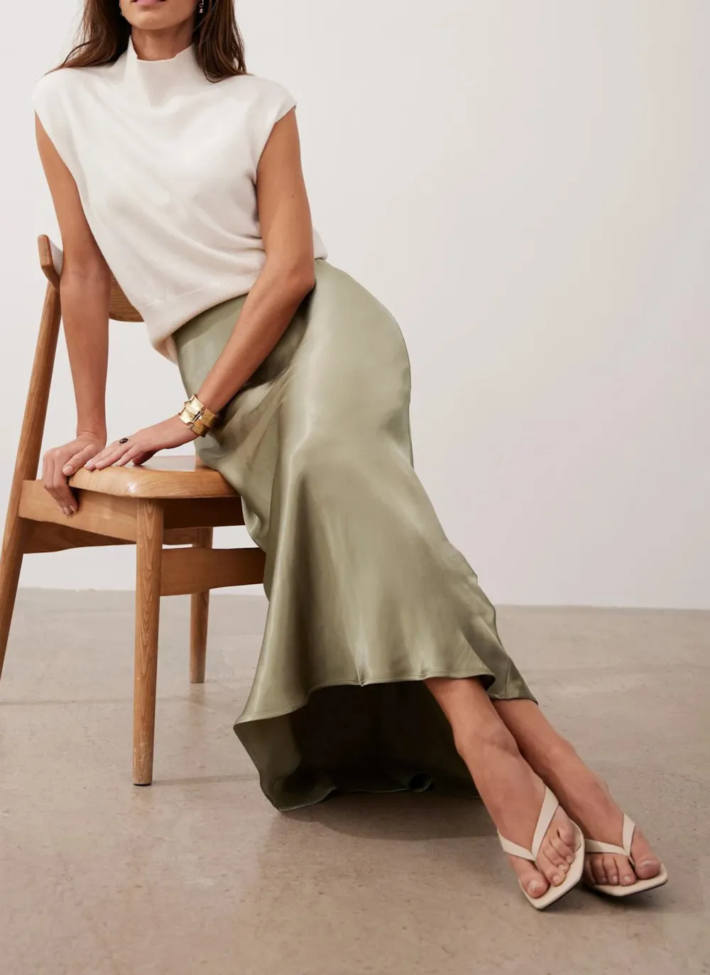 Casual Style Satin Slip Midi Skirt