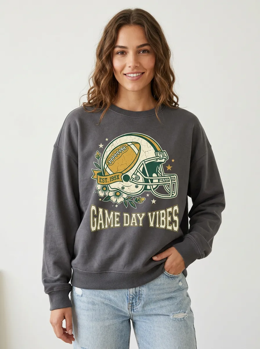 Women's Football Lover Game Day Vibes Floral Helmet Printed Sweatshirt