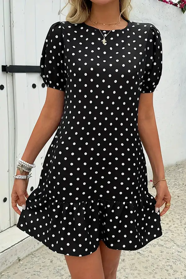 Dots Print Ruffle Hem Mini Dress