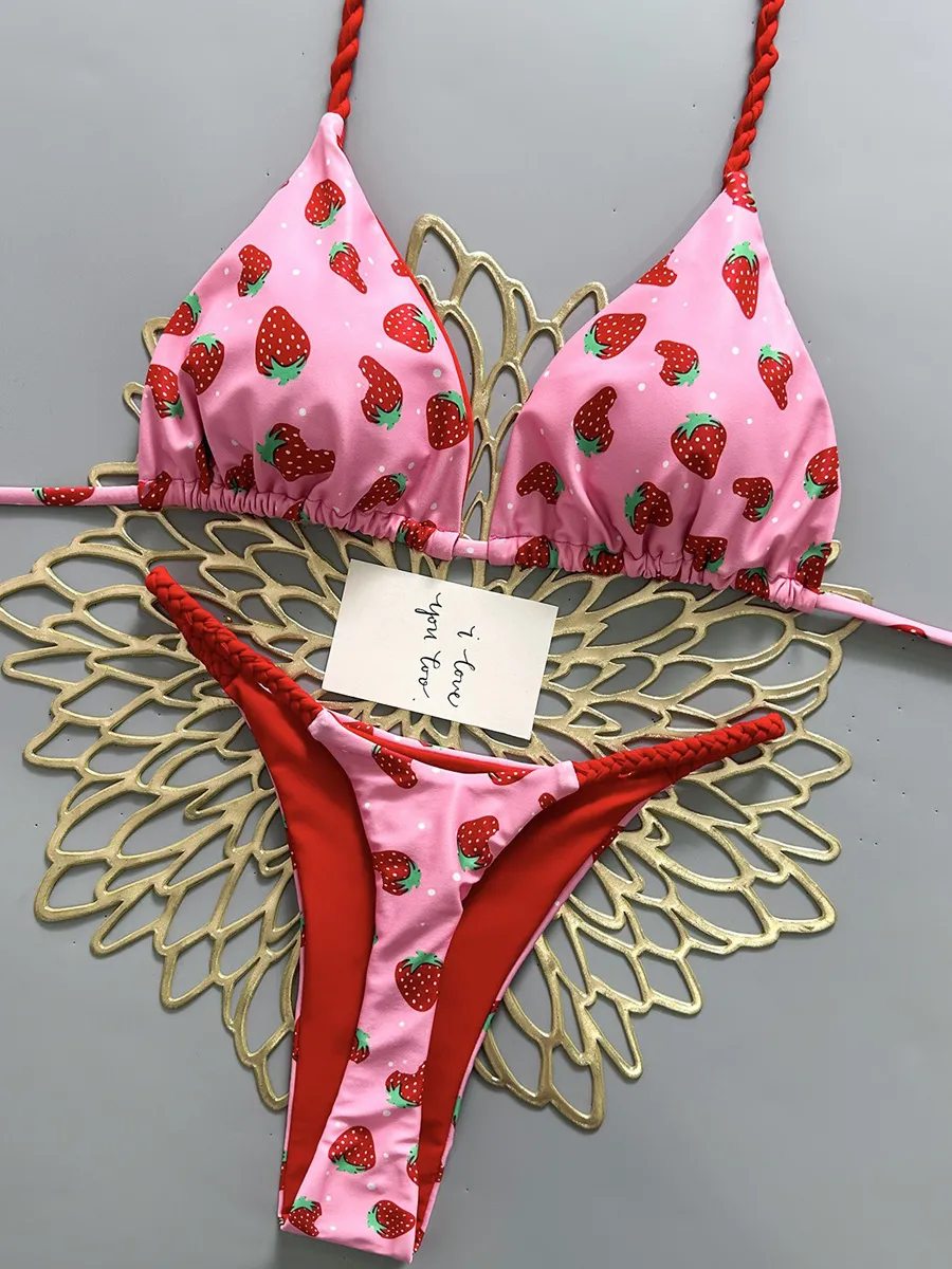 Anastasia Strawberry Print Bikini Two Piece Set