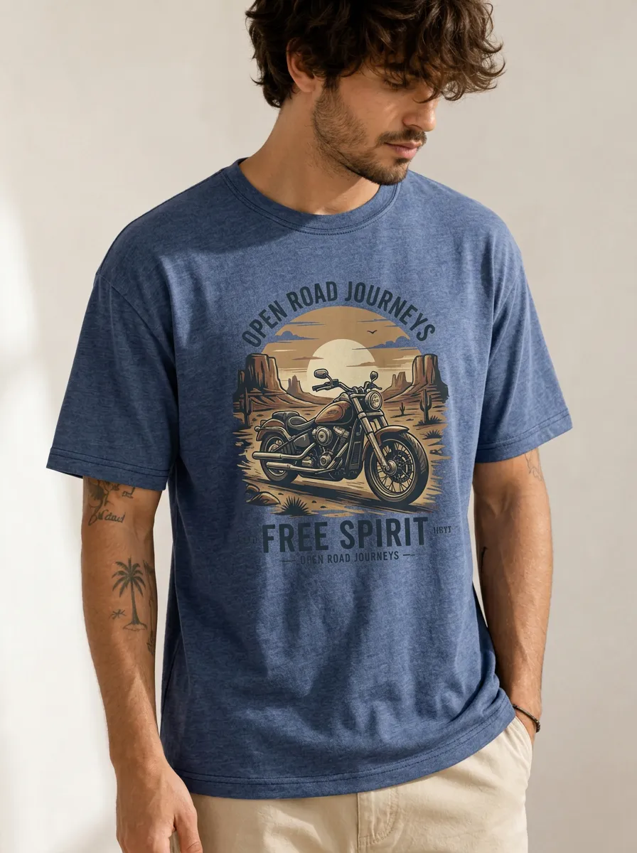Men's Free Spirit Biker Printed T-Shirt