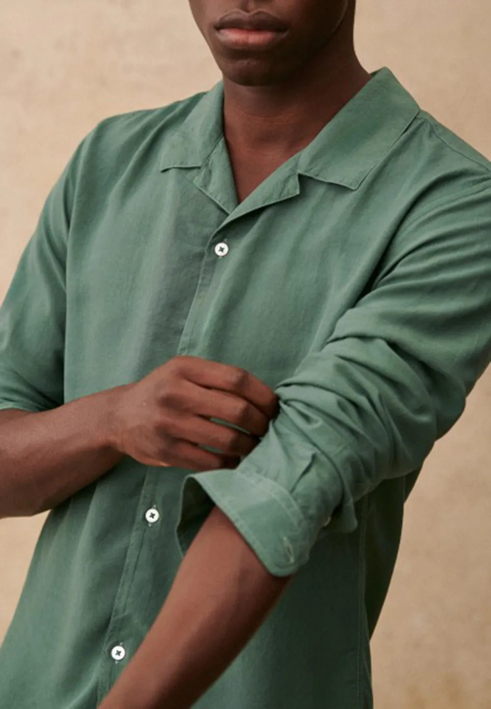 Forest Green Camp Collar Long Sleeve Cotton Shirt