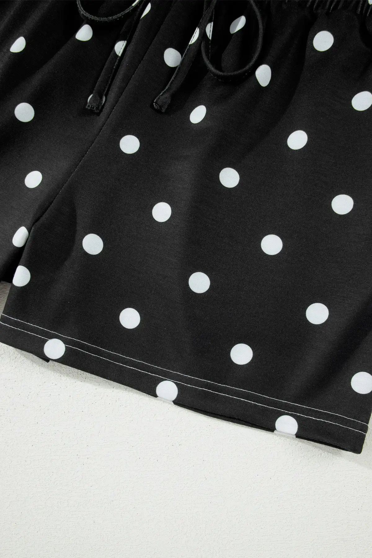 Refined Drawstring Polka-Dot Two-Piece Tee and Shorts Set