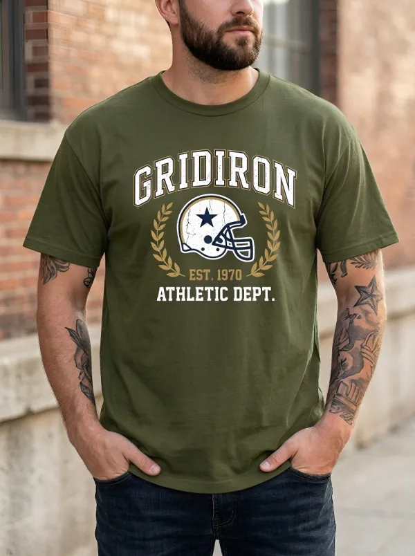 Men's Football Lover Gridiron Helmet Est Graphic T-shirt