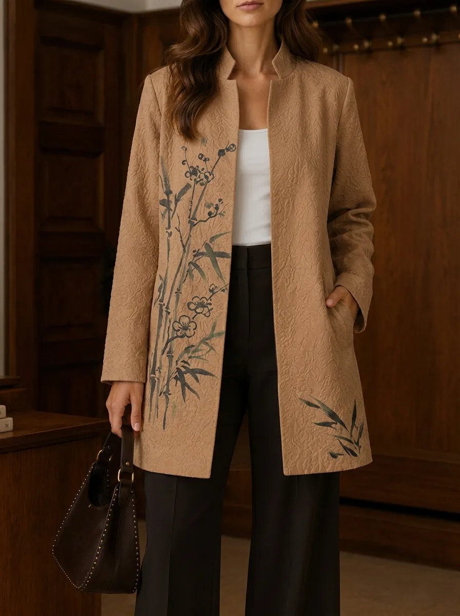 Women's Zen Bamboo Floral Printed Open Front Jacket