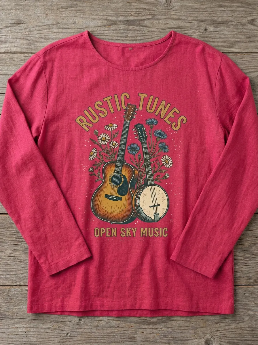 Country Music Banjo Guitar Print Crewneck Sweatshirt