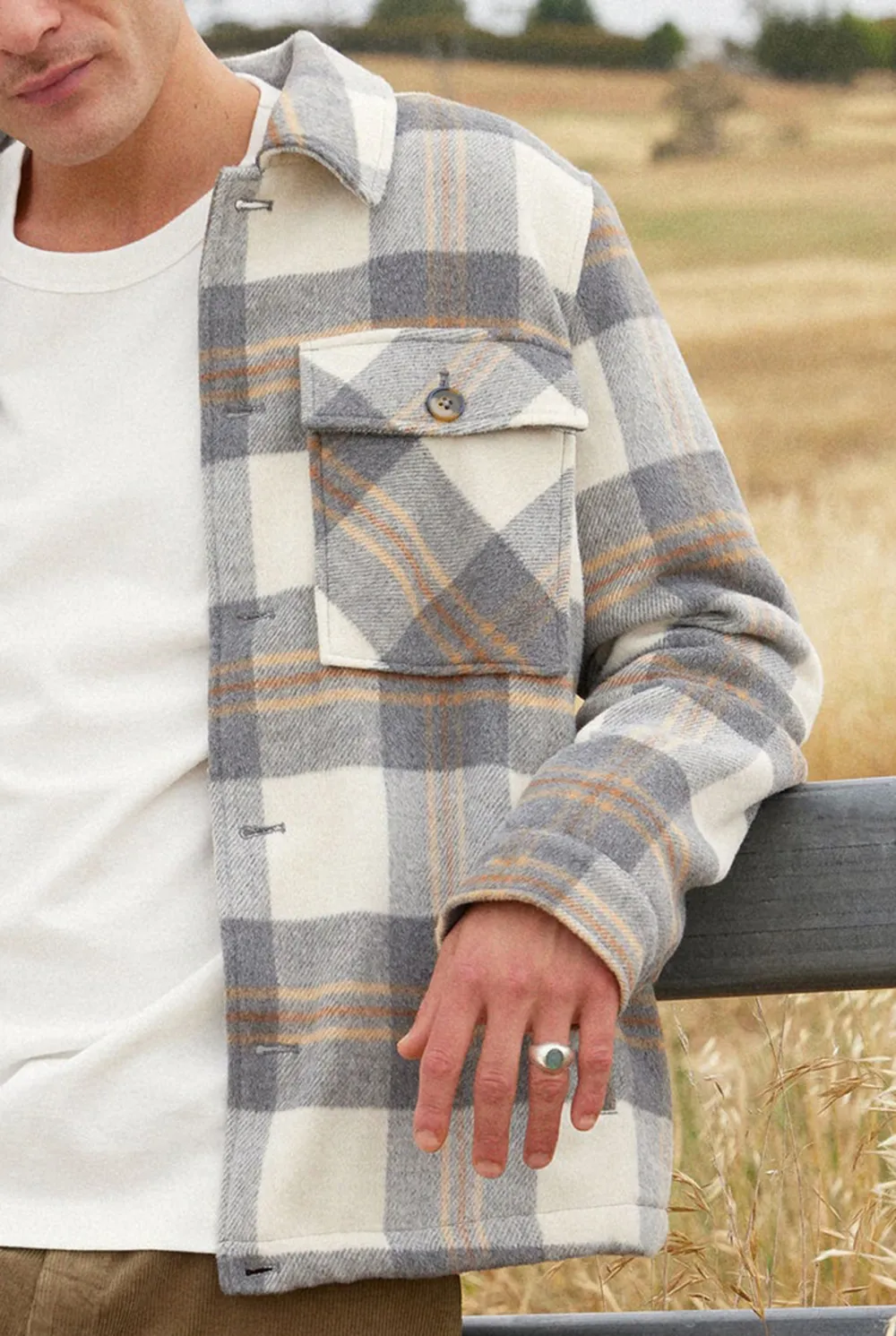 Relaxed Fit Plaid Flannel Button Up Jacket