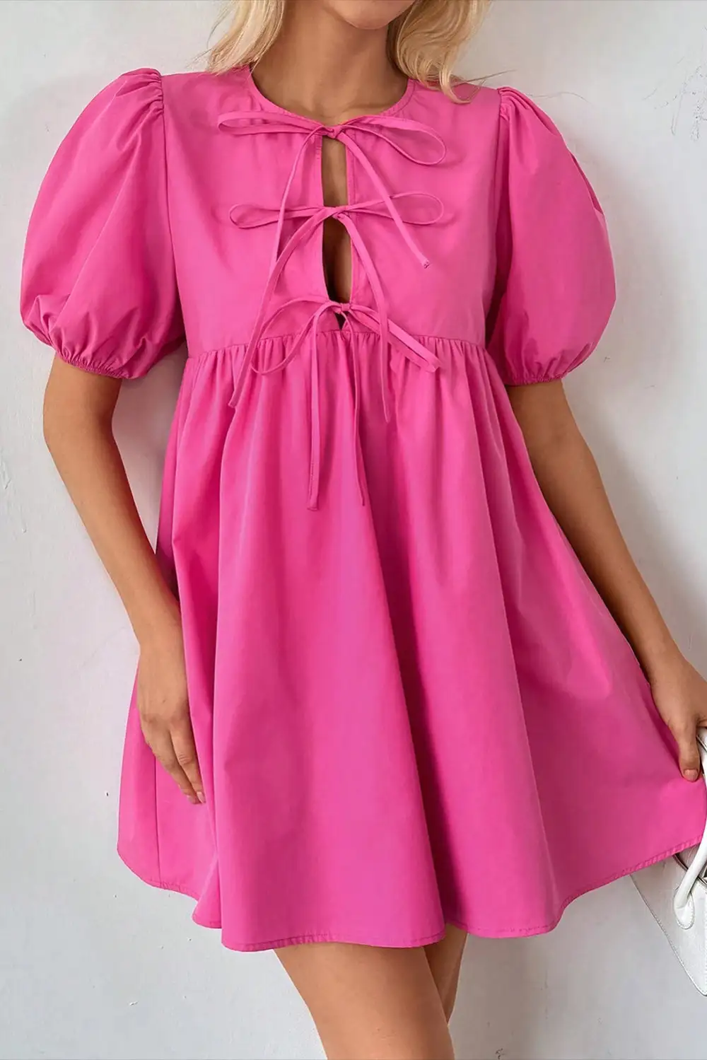 Tie Detail Puff Sleeve Mini Dress