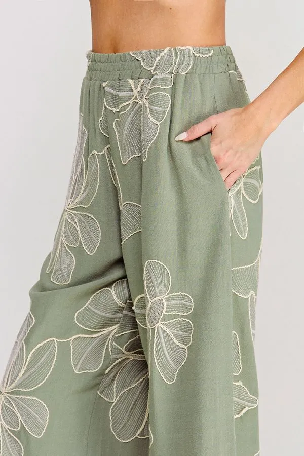 Embroidered Floral Pants