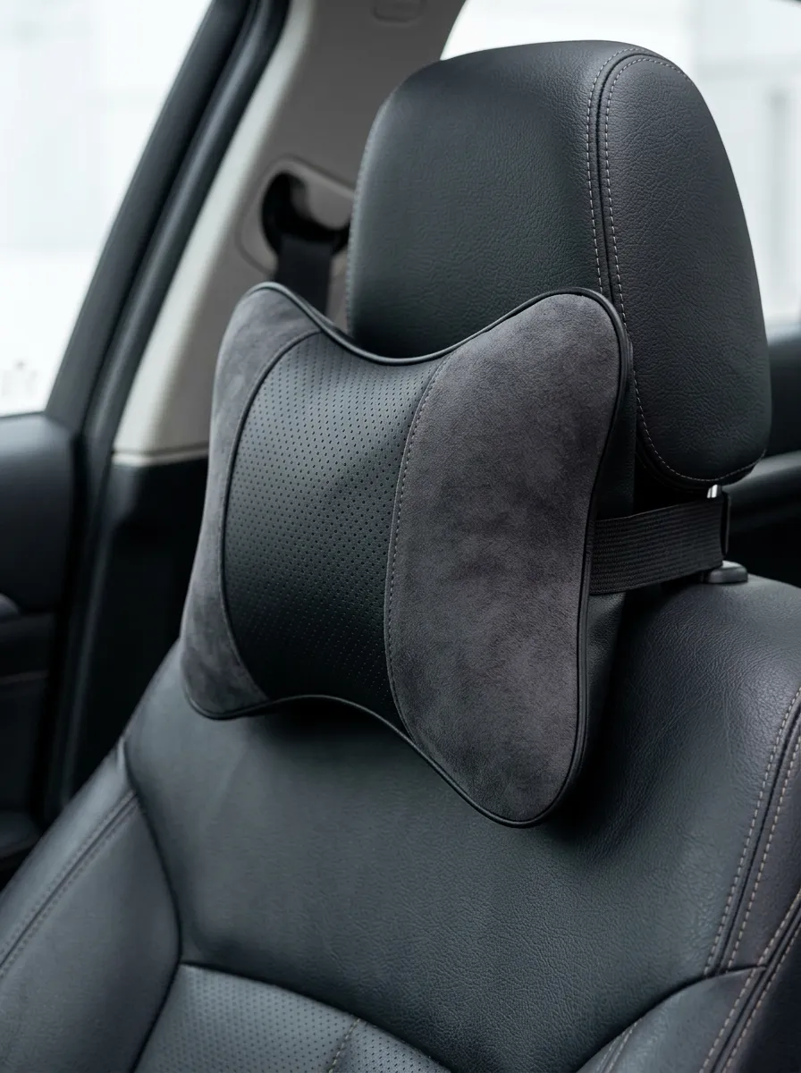 Neck-Support Suede-Look Leather-Texture Car Neck Support Pillow