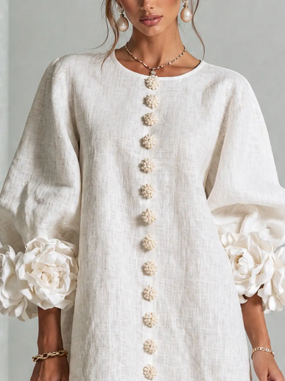 ✨New Arrivals & Special Offers-Floral Button-down Mini Dress With Striking Floral Cuffs