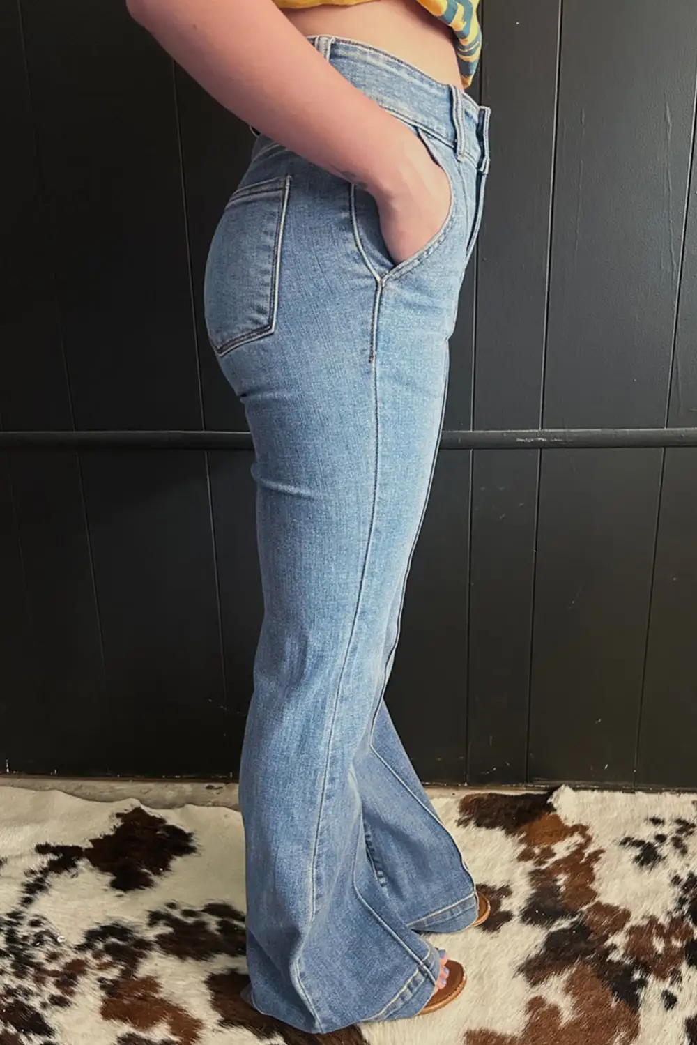 Panel Detail Washed Denim Jeans