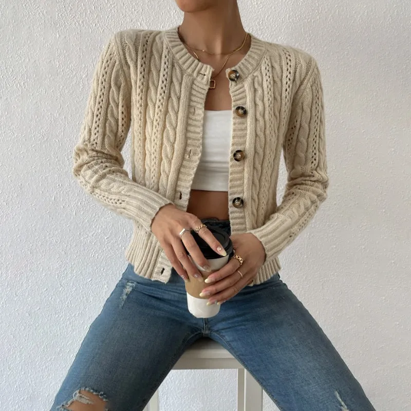 Warm Cable Knit Cardigan with Buttons