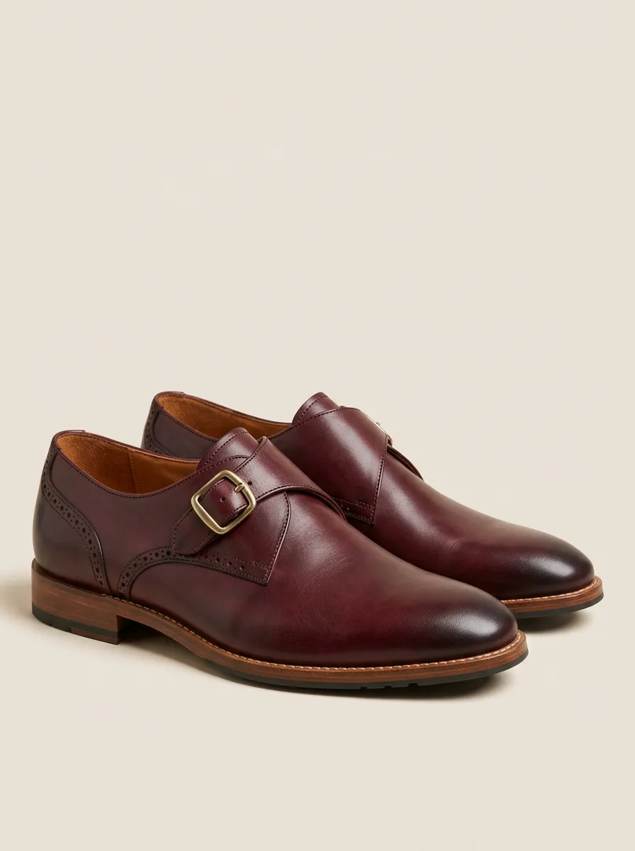 Men's Formal Business Leather Monk Strap Shoes