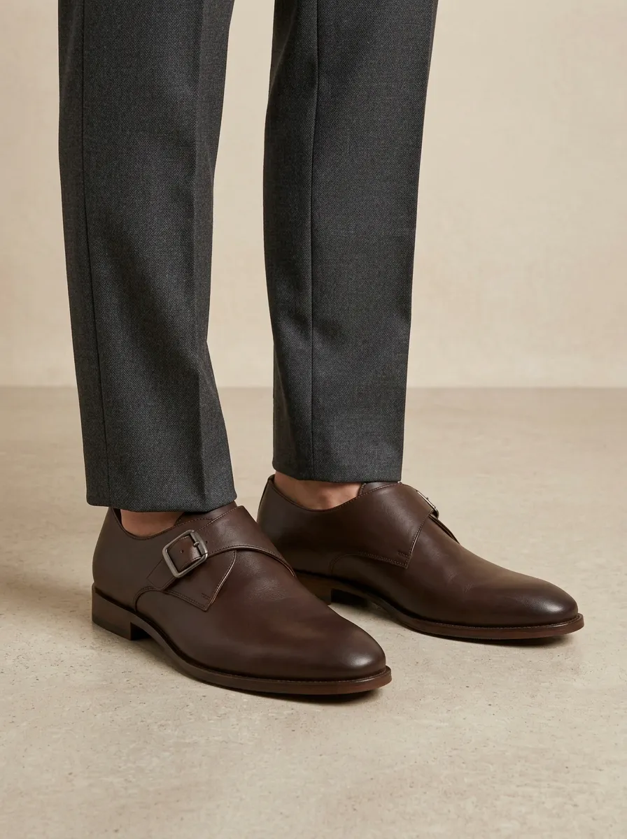 Men's Essential Classic Business Leather Single Monk Strap Shoes