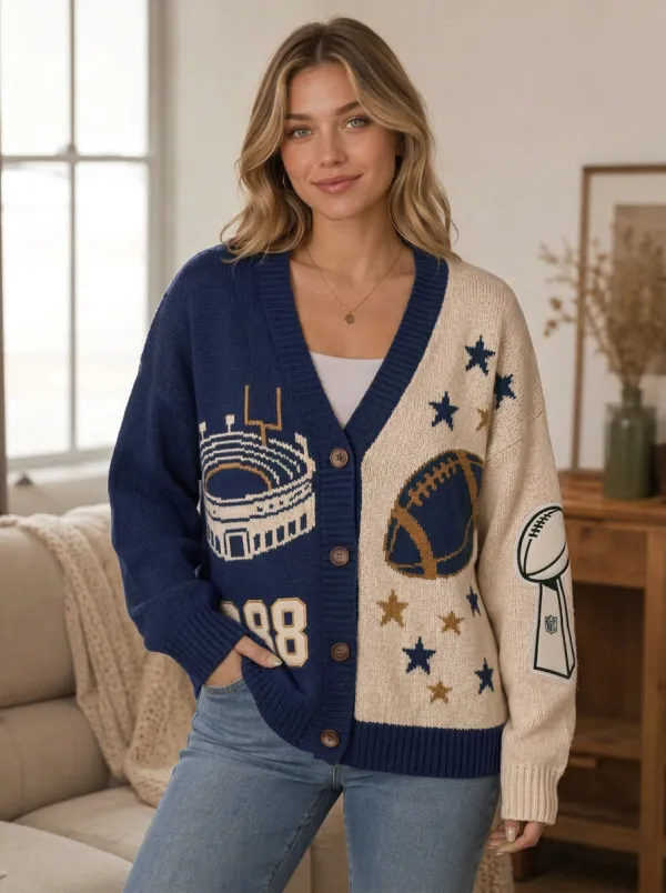 Women's Sport Inspired Football Ball Knitted Cardigan