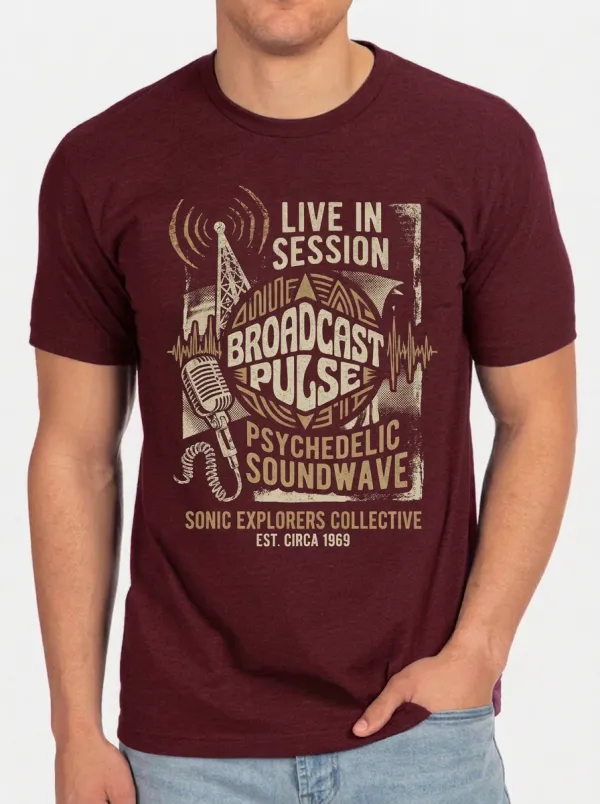 Men's Music Lover Broadcast Pulse Microphone Printed T-shirt