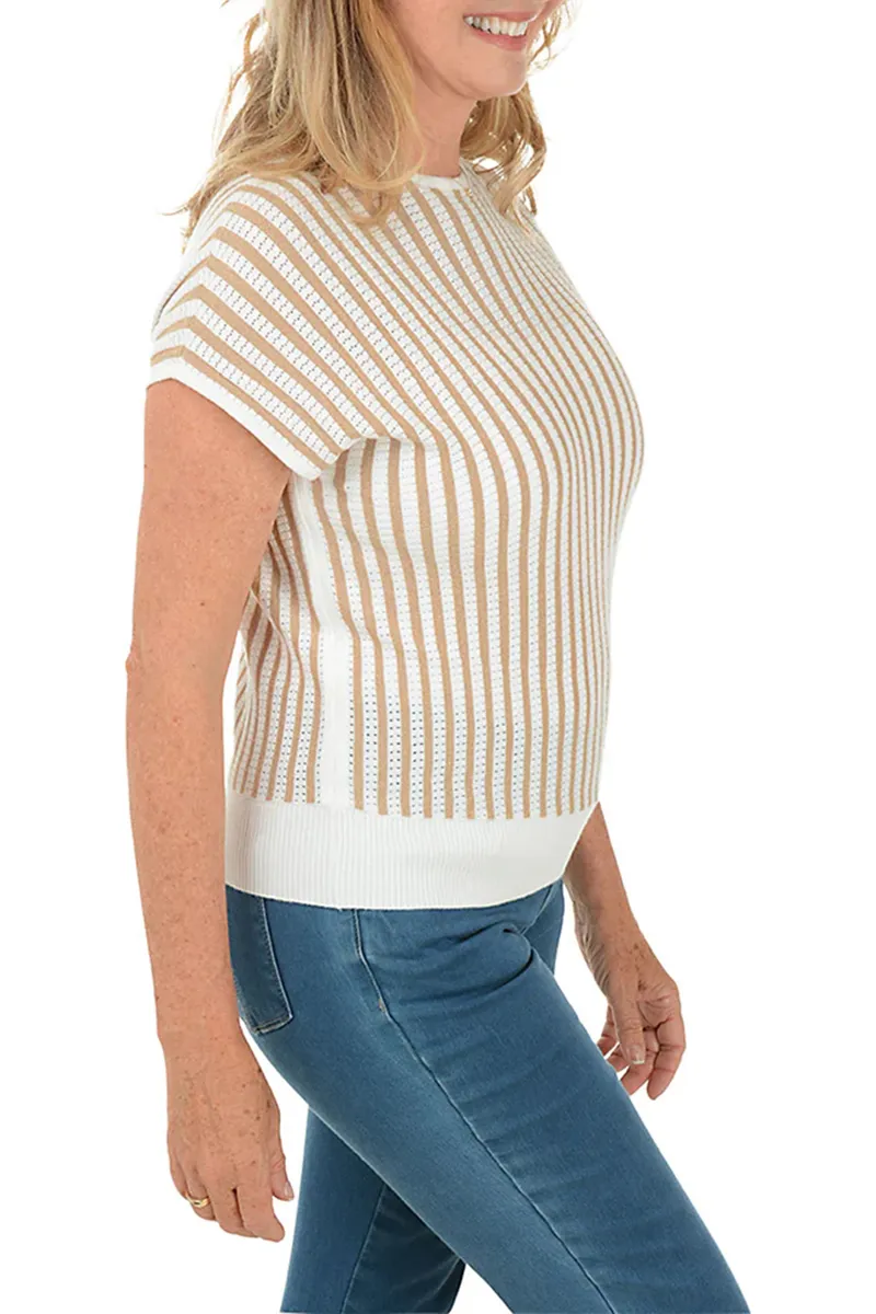 Gold Metallic Striped Cap Sleeve Sweater