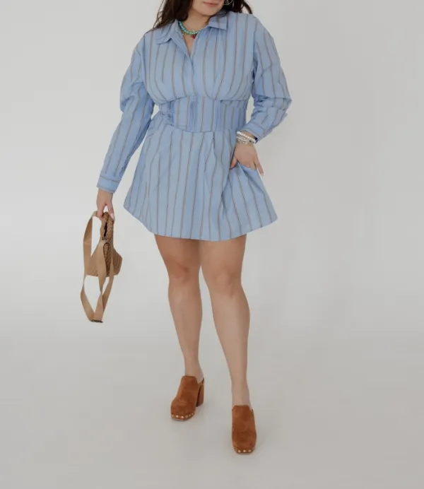 Blue Cotton Blend Dress