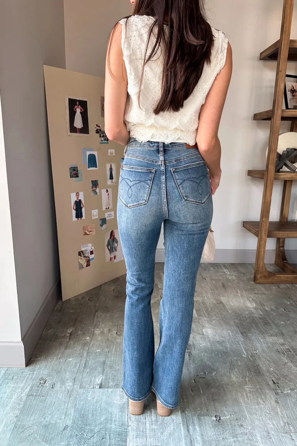 Bootcut Leg Washed Jeans