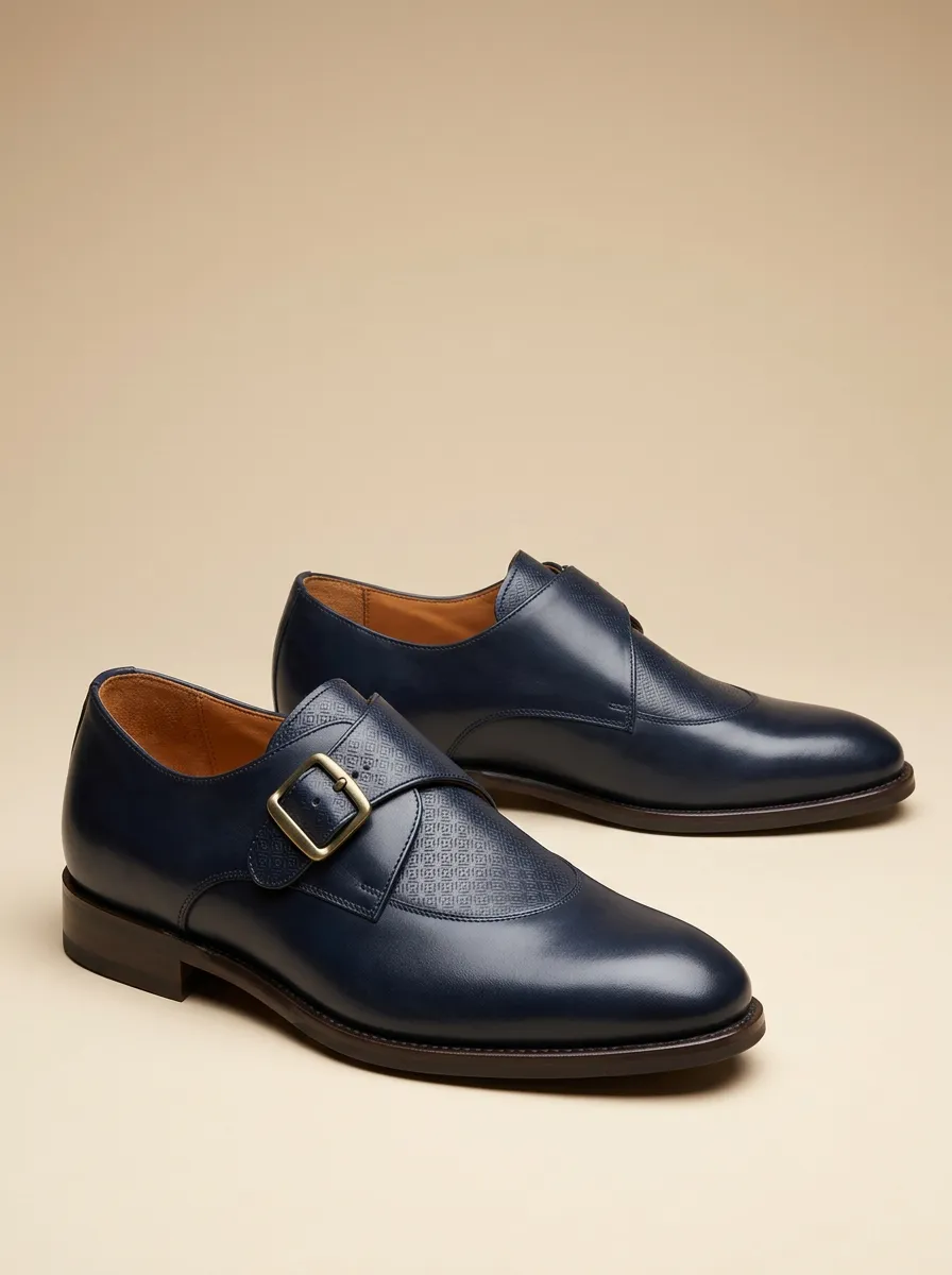 Men's Business Formal Geometric Pattern Embossed Printed Monk Shoes
