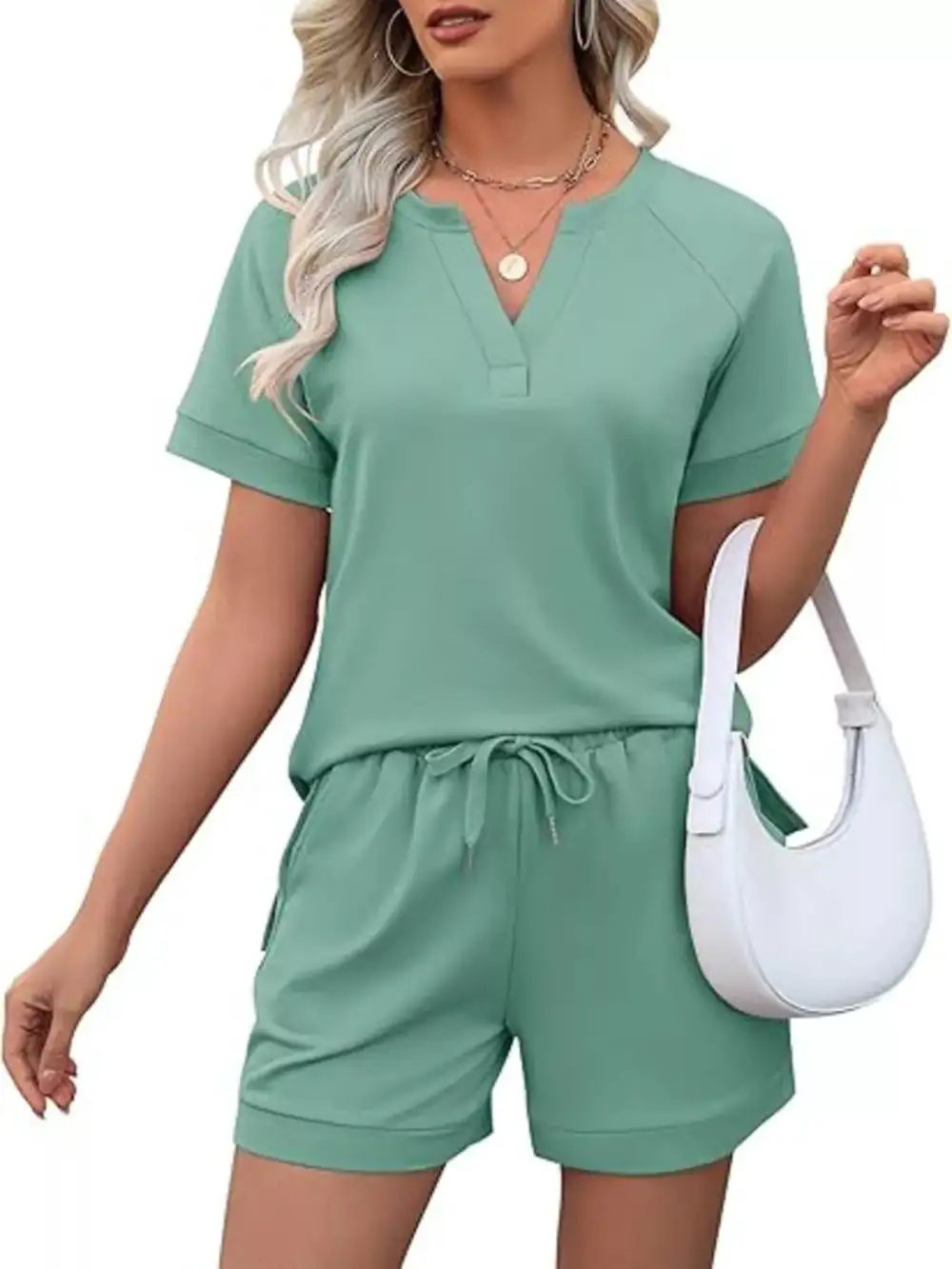 Short Sleeve Top Shorts Two Piece Set