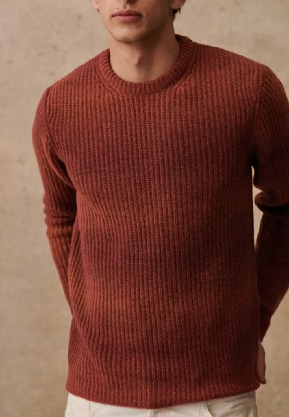 Blue Ombre Ribbed Knit Crew Neck Sweater