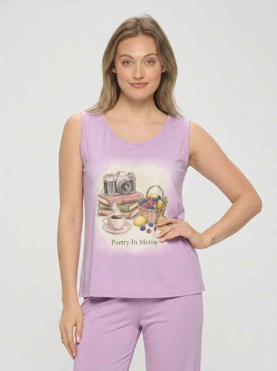 Women's Photography Book Fruit Coffee Printed Tank Top