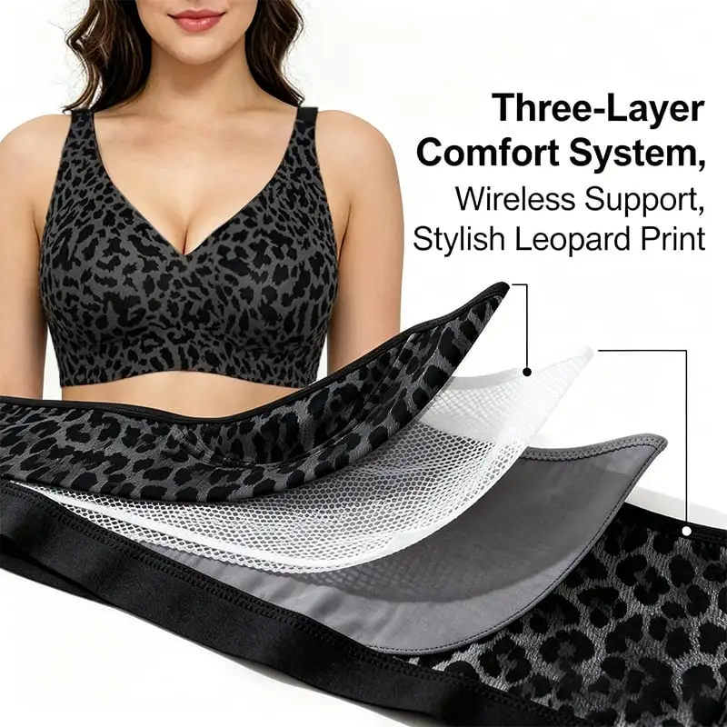 🏆 🔥Super Firming Leopard Print Jelly  Bra | Women Wirefree Bras 👍No More Sagging Breasts