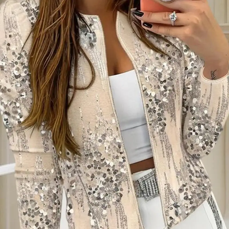 Sequined Zip Front Jacket