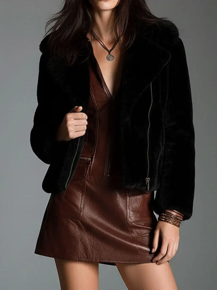 Chocolate Brown Eco Leather Zip Front Mini Dress With Utility Pockets