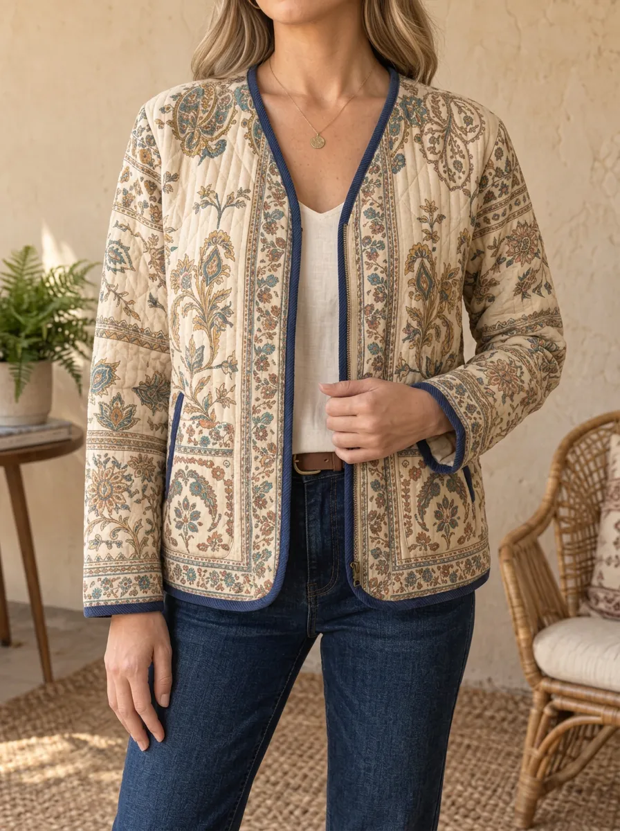 Women's Everyday Bohemian Floral Paisley Quilted Jacket