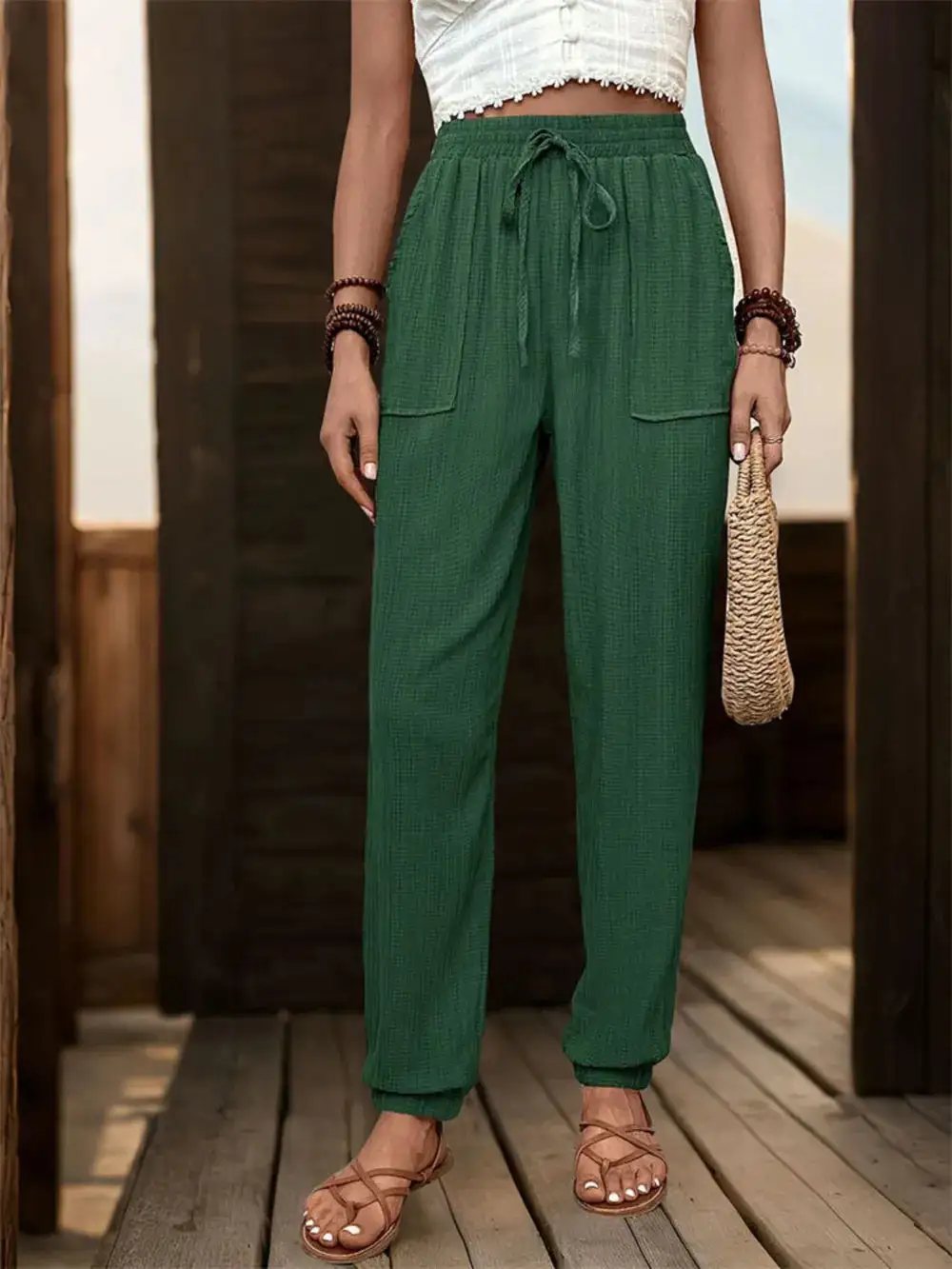 Easy High Waist Pocket Detail Pants