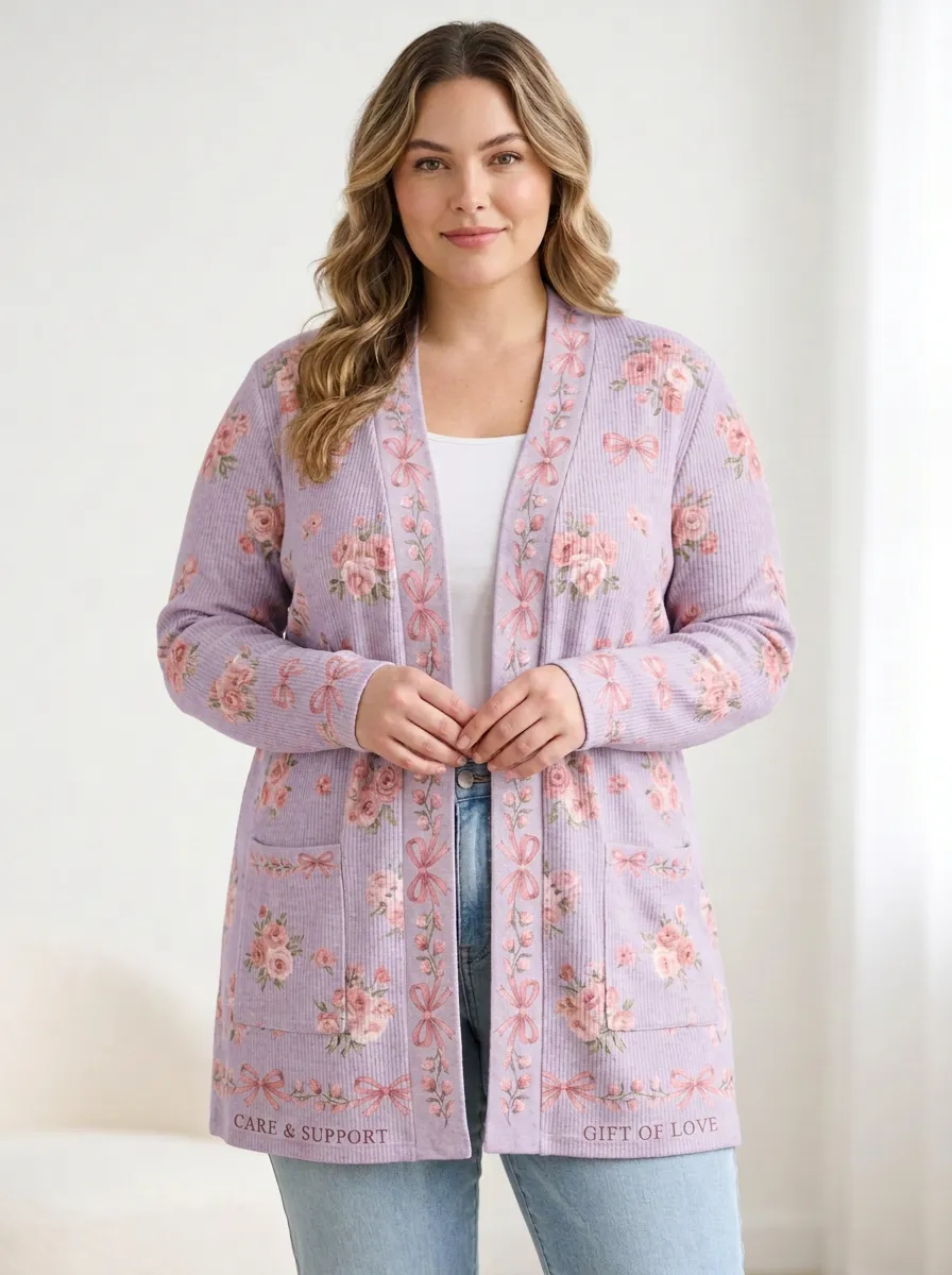 Women's Breast Cancer Awareness Pink Ribbon Floral Printed Cardigan