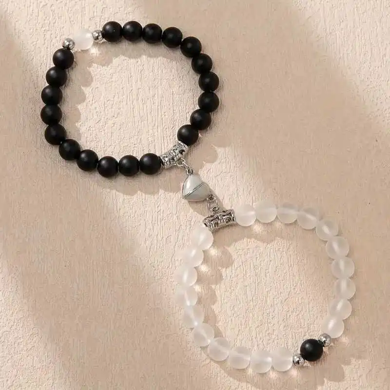 Unisex Stainless Steel Dazzling Luminous Crown Heart Beads Magnetic Bracelet