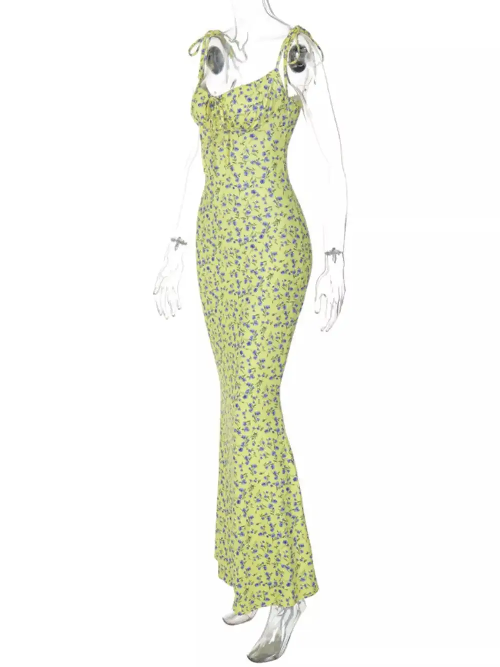 Relaxed Floral Print Tie Strap Bodycon Maxi Dress