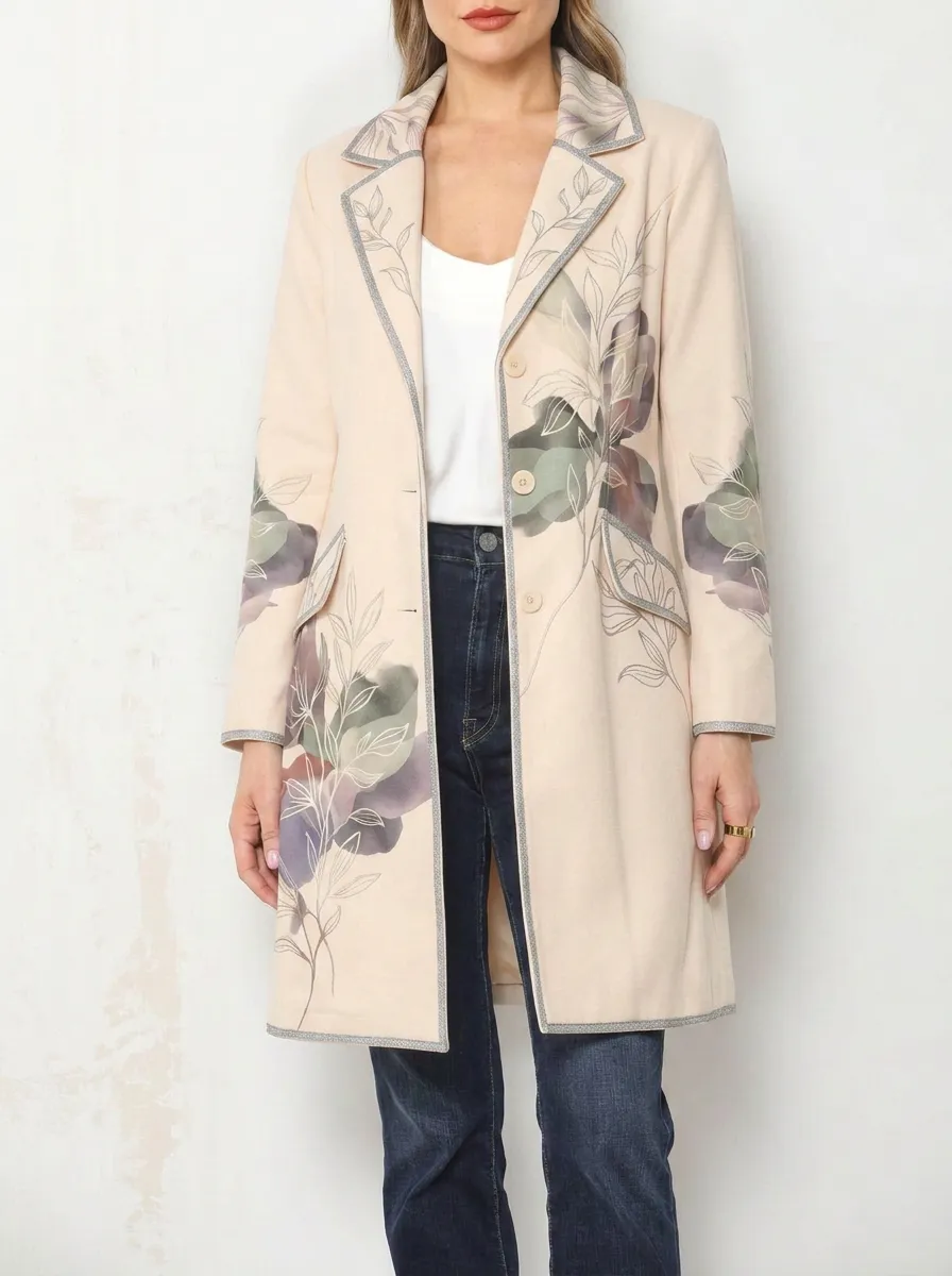 Women's Floral Art Botanical Print Longline Blazer Coat